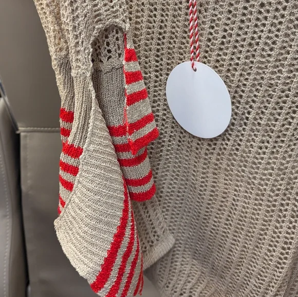 Hayden LA Crochet Crop Top L NWT • Coastal Boho Lightweight Sweater • Red Stripe - Picture 5 of 6